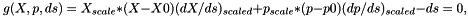 \[ g(X, p, ds) = X_{scale} * (X-X0) (dX/ds)_{scaled} + p_{scale} * (p-p0) (dp/ds)_{scaled} - ds = 0, \]