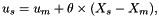 \[ u_s = u_m + \theta \times (X_s - X_m), \]